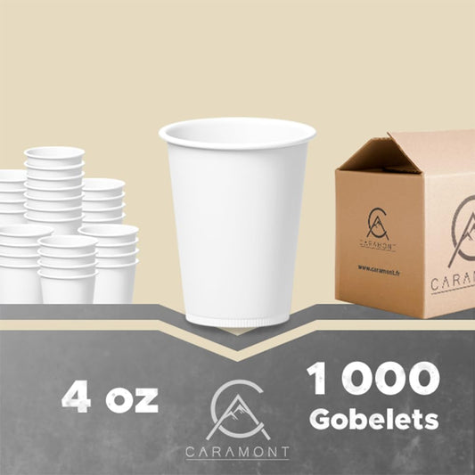 Vasos de papel para espresso Caramont de 113 g con agitadores de madera, ecológicos y desechables, resistentes al calor, de cartón de calidad, ideales para todo tipo de bebidas calientes: café, té, chocolate, etc. - 400 