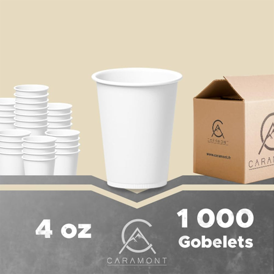 Caramont,4 Oz 1000 Espresso Gobelets en Carton,Écologique et Jetables,Résistant à la Chaleur,Carton de Qualité,Idéal pour Toutes Les Boissons Chaudes ; Café,Thé,Chocolat etc