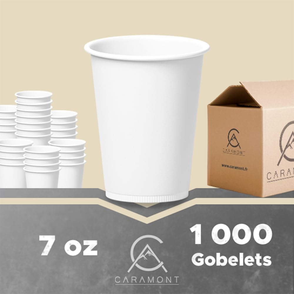 Caramont, 7 oz Pappbecher mit Holzrührstäbchen, umweltfreundlich und Einweg, hitzebeständig, für kalte und heiße Getränke aus hochwertigem Karton, ideal für Kaffee, Tee, Geburtstag usw. -400 