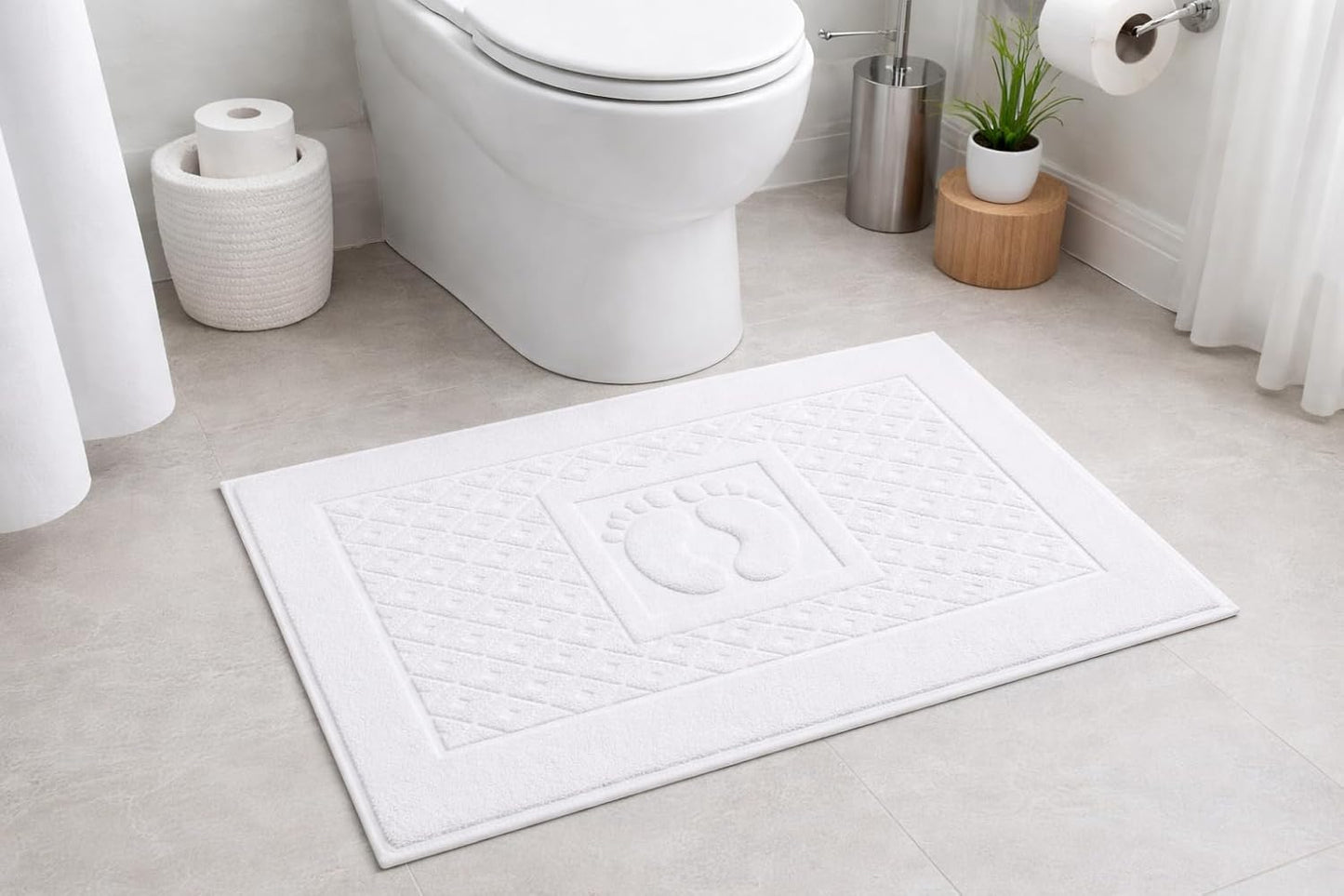 Caramont Lot de 6 Tapis de Bain 50x70 cm – 100% Coton, Doux et Absorbants, Séchage Rapide, Qualité Hôtelière – Blanc – pour Salle de Bain, Maison, Hôtel et Spa