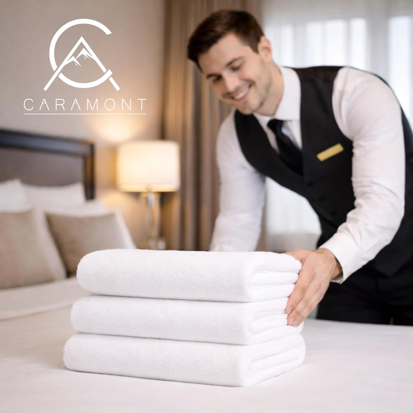 Caramont Lot de 6 Serviettes de Bain 90x150 cm – 100% Coton, Ultra Douces, Très Absorbantes, Séchage Rapide, Qualité Hôtelière – Blanc – pour Salle de Bain, Douche, Gym, Hôtel et Spa