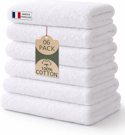 Caramont Lot de 6 Serviettes de Bain 50x90 cm – 100% Coton, Ultra Douces, Très Absorbantes, Séchage Rapide, Qualité Hôtelière – Blanc – pour Salle de Bain, Douche, Gym, Hôtel et Spa