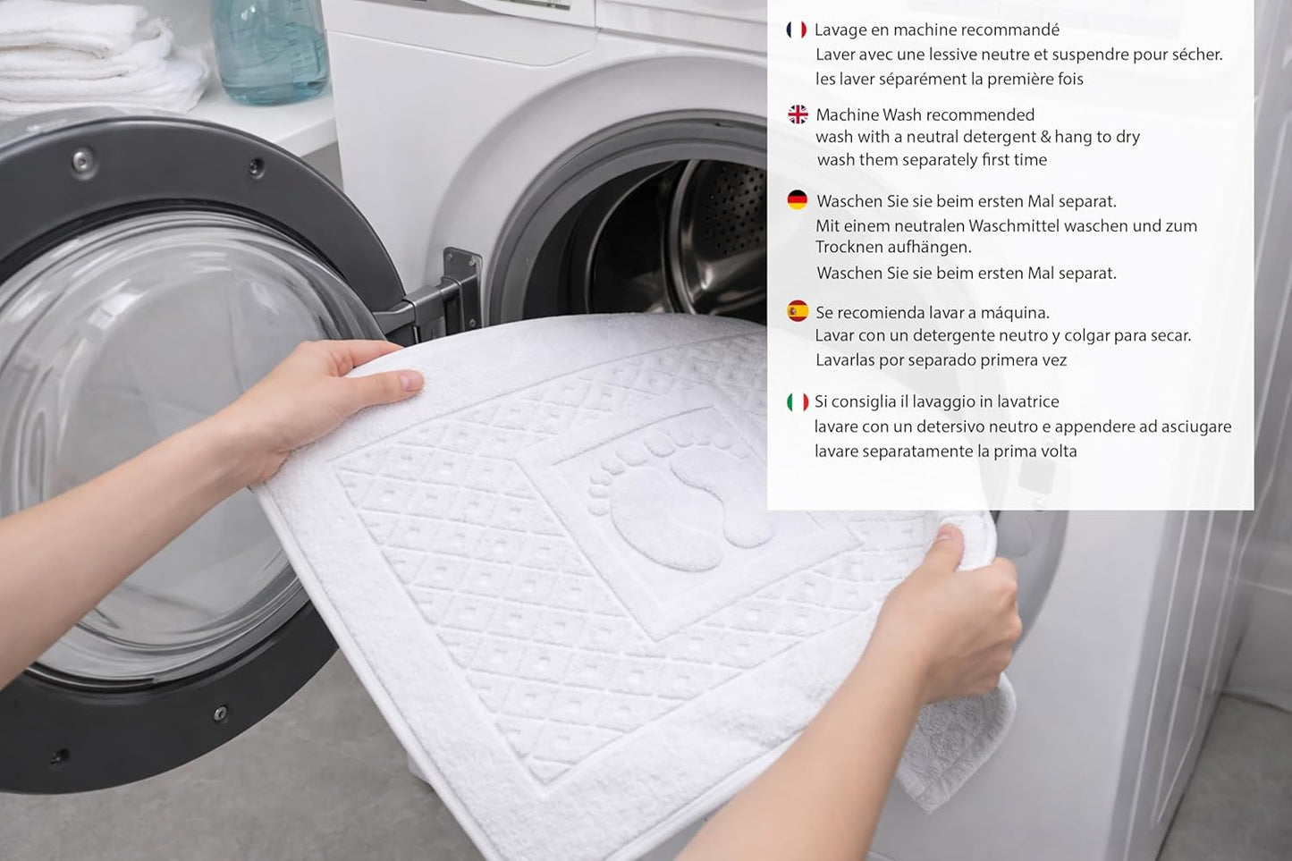 Caramont Lot de 6 Tapis de Bain 50x70 cm – 100% Coton, Doux et Absorbants, Séchage Rapide, Qualité Hôtelière – Blanc – pour Salle de Bain, Maison, Hôtel et Spa