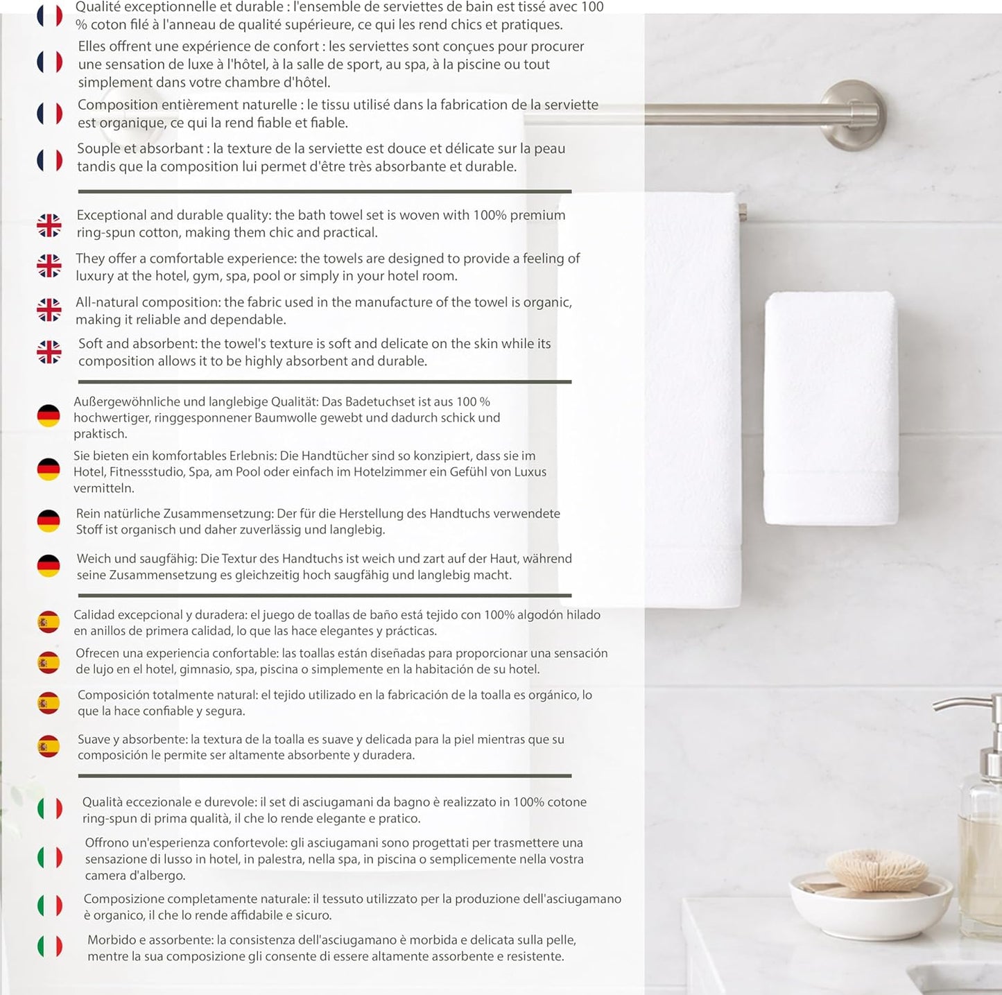 Caramont Lot de 6 Serviettes de Bain 90x150 cm – 100% Coton, Ultra Douces, Très Absorbantes, Séchage Rapide, Qualité Hôtelière – Blanc – pour Salle de Bain, Douche, Gym, Hôtel et Spa