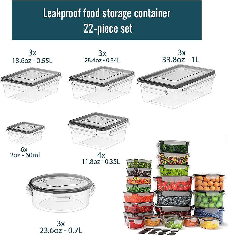 Caramont – Ensemble de Boîtes Alimentaire Frais – 100% Étanche,adaptés au micro-ondes,Congélateur,Lave-Vaisselle-Sans BPA,Étiquettes, Marqueur,6 boîtes de sauces inclus -Pack 32