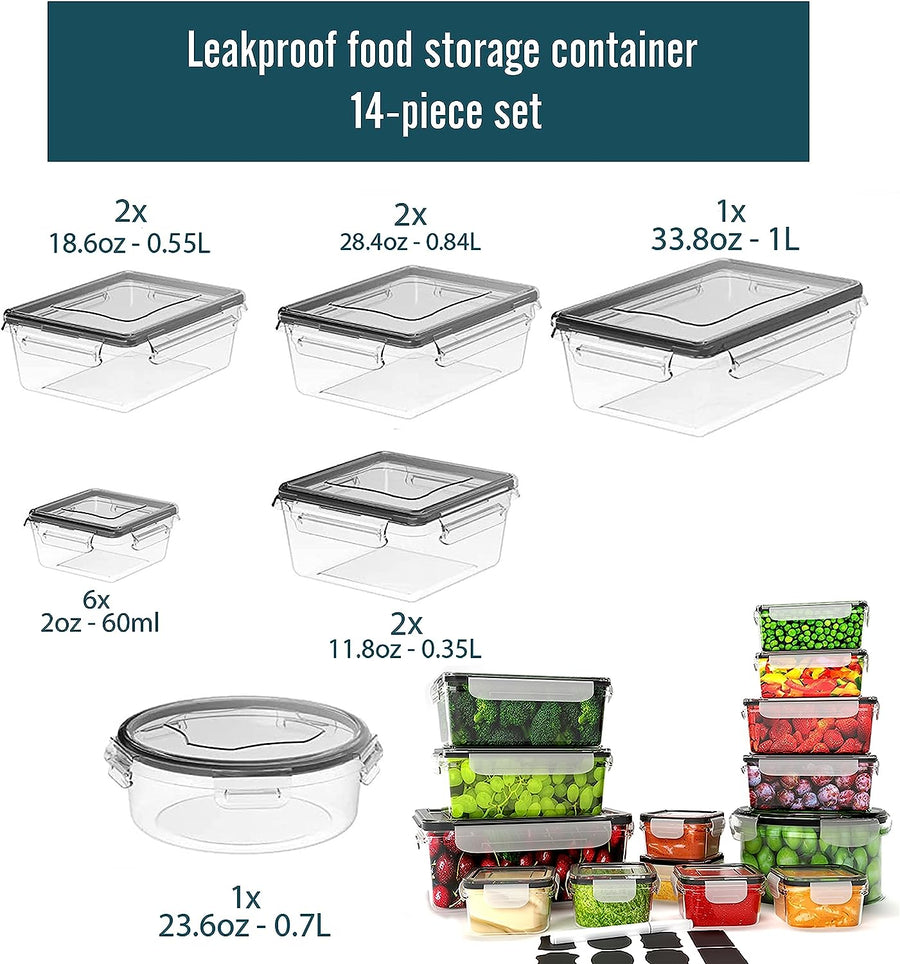 Caramont – Ensemble de Boîtes Alimentaire Frais – 100% Étanche,adaptés au micro-ondes,Congélateur,Lave-Vaisselle-Sans BPA,Étiquettes, Marqueur,6 boîtes de sauces inclus -Pack 16