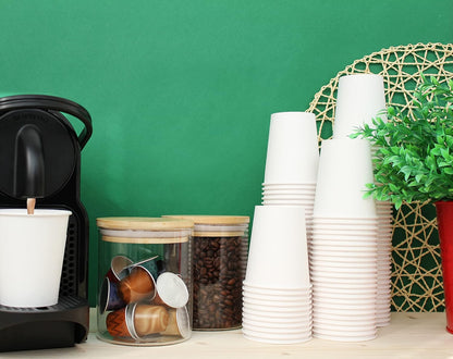 Caramont, 7 oz Pappbecher mit Holzrührstäbchen, umweltfreundlich und Einweg, hitzebeständig, für kalte und heiße Getränke aus hochwertigem Karton, ideal für Kaffee, Tee, Geburtstag usw. -400 