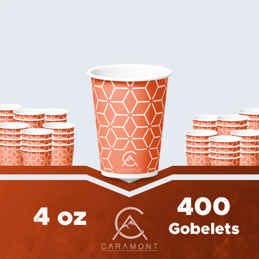 Caramont,4 Oz Espresso Gobelets en Carton avec Agitateurs en Bois,Écologique et Jetables,Résistant à la Chaleur,Carton de Qualité,Idéal pour Toutes Les Boissons Chaudes ; Café,Thé,Chocolat etc. -400