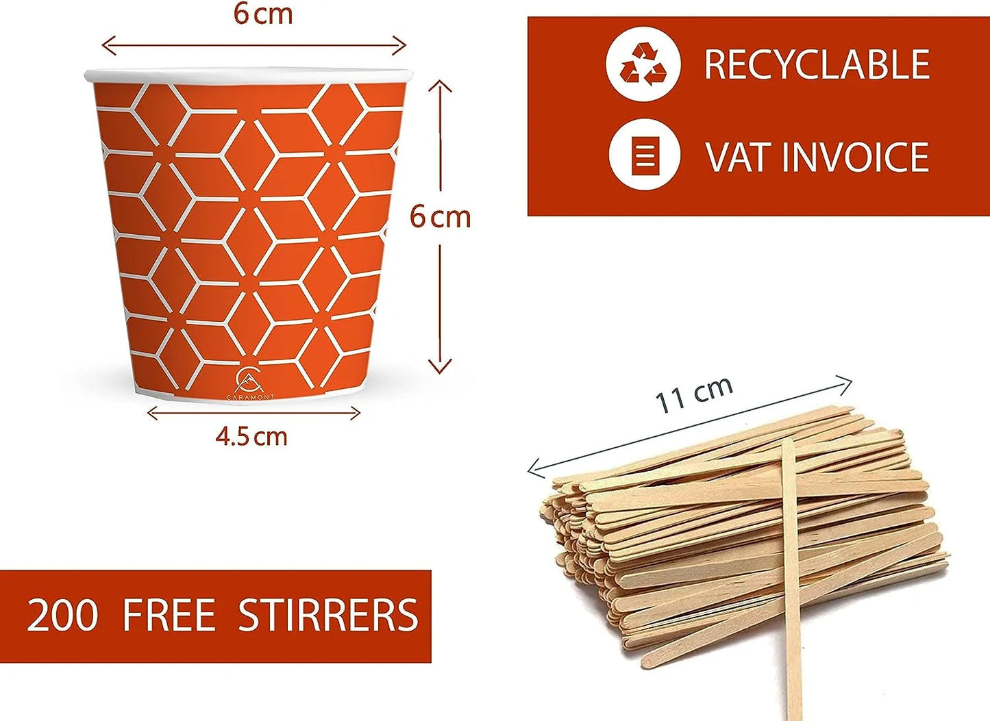 Caramont,4 Oz Espresso Gobelets en Carton avec Agitateurs en Bois,Écologique et Jetables,Résistant à la Chaleur,Carton de Qualité,Idéal pour Toutes Les Boissons Chaudes ; Café,Thé,Chocolat etc. -400