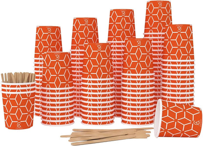 Caramont,4 Oz Espresso Gobelets en Carton avec Agitateurs en Bois,Écologique et Jetables,Résistant à la Chaleur,Carton de Qualité,Idéal pour Toutes Les Boissons Chaudes ; Café,Thé,Chocolat etc. -400