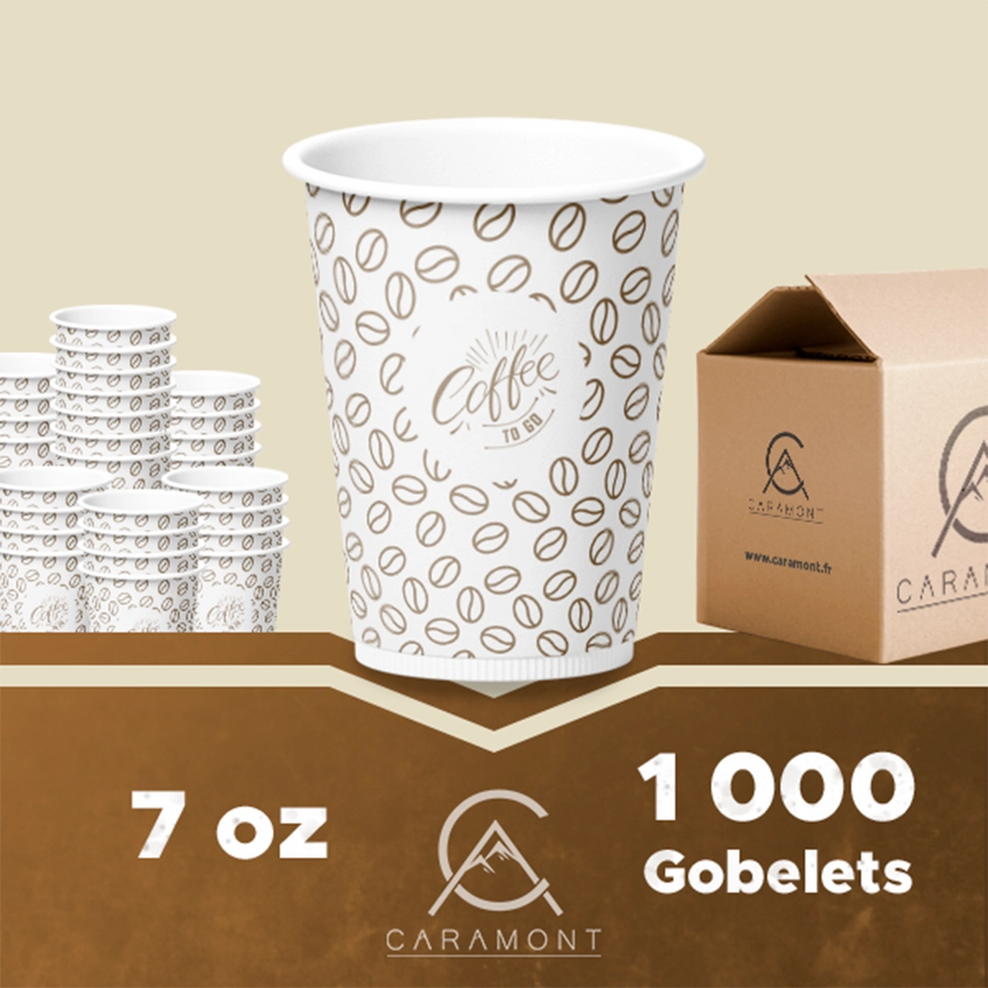 Caramont,7 Oz Gobelets en Carton,Jetables,Résistant à la Chaleur,pour la Boisson Froide et Chaude en Carton de Qualité,Ideal pour Café,Thé,Anniversaire,etc -1000