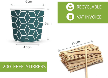 Caramont,4 Oz Espresso Gobelets en Carton avec Agitateurs en Bois,Écologique et Jetables,Résistant à la Chaleur,Carton de Qualité,Idéal pour Toutes Les Boissons Chaudes ; Café,Thé,Chocolat etc. -400