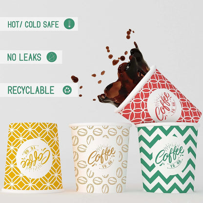 Vasos de papel para espresso multicolor de 113 g con agitadores de madera, ecológicos y desechables, resistentes al calor, de cartón de calidad, ideales para todo tipo de bebidas calientes: café, té, chocolate, etc. - 200 