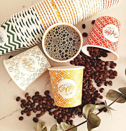 Vasos de papel para espresso multicolor de 113 g con agitadores de madera, ecológicos y desechables, resistentes al calor, de cartón de calidad, ideales para todo tipo de bebidas calientes: café, té, chocolate, etc. - 200 