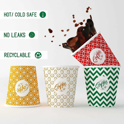 7 Oz, Multicolore Espresso Gobelets en Carton avec Agitateurs en Bois,Écologique ,Jetables,Résistant à la Chaleur,Carton de Qualité,Idéal pour Toutes Les Boissons Chaudes ;Café,Thé,Chocolat etc. -500