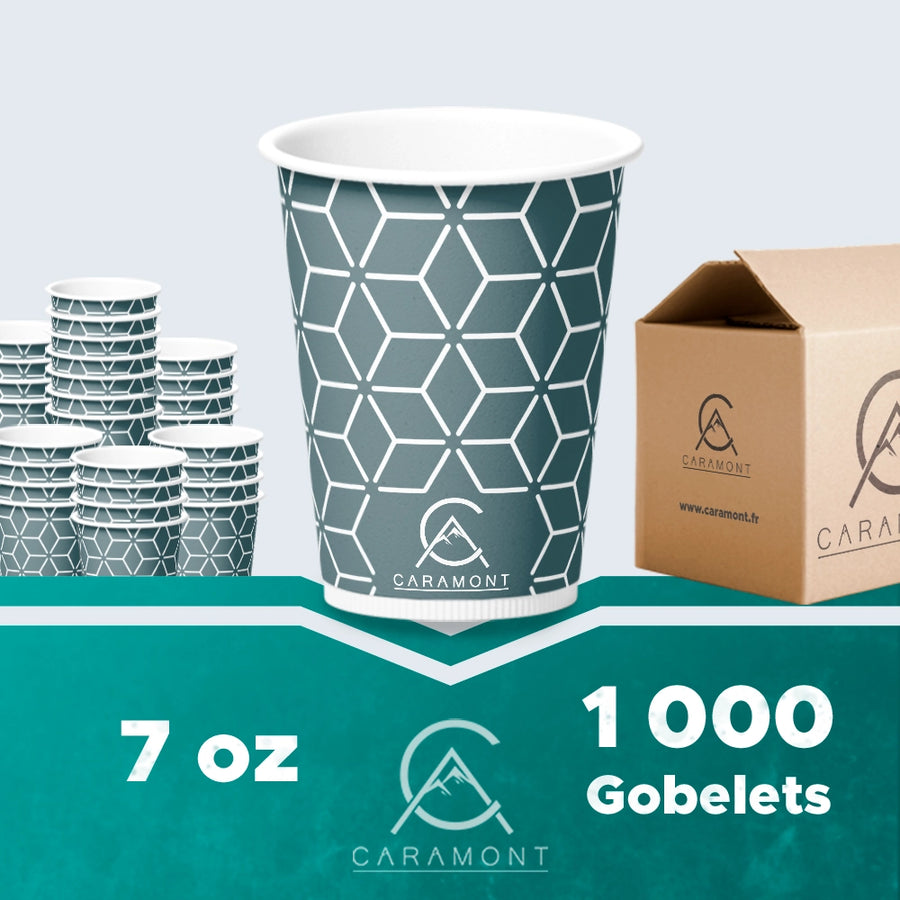 Caramont,7 Oz Gobelets en Carton avec Agitateurs en Bois,Écologique et Jetables,Résistant à la Chaleur,pour la Boisson Froide et Chaude en Carton de Qualité,Ideal pour Café,Thé,Anniversaire,etc -1000