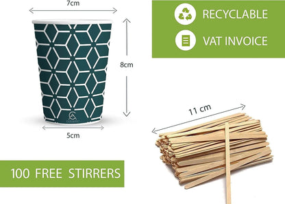 Caramont,7 Oz Gobelets en Carton avec Agitateurs en Bois,Écologique et Jetables,Résistant à la Chaleur,pour la Boisson Froide et Chaude en Carton de Qualité,Ideal pour Café,Thé,Anniversaire,etc -400