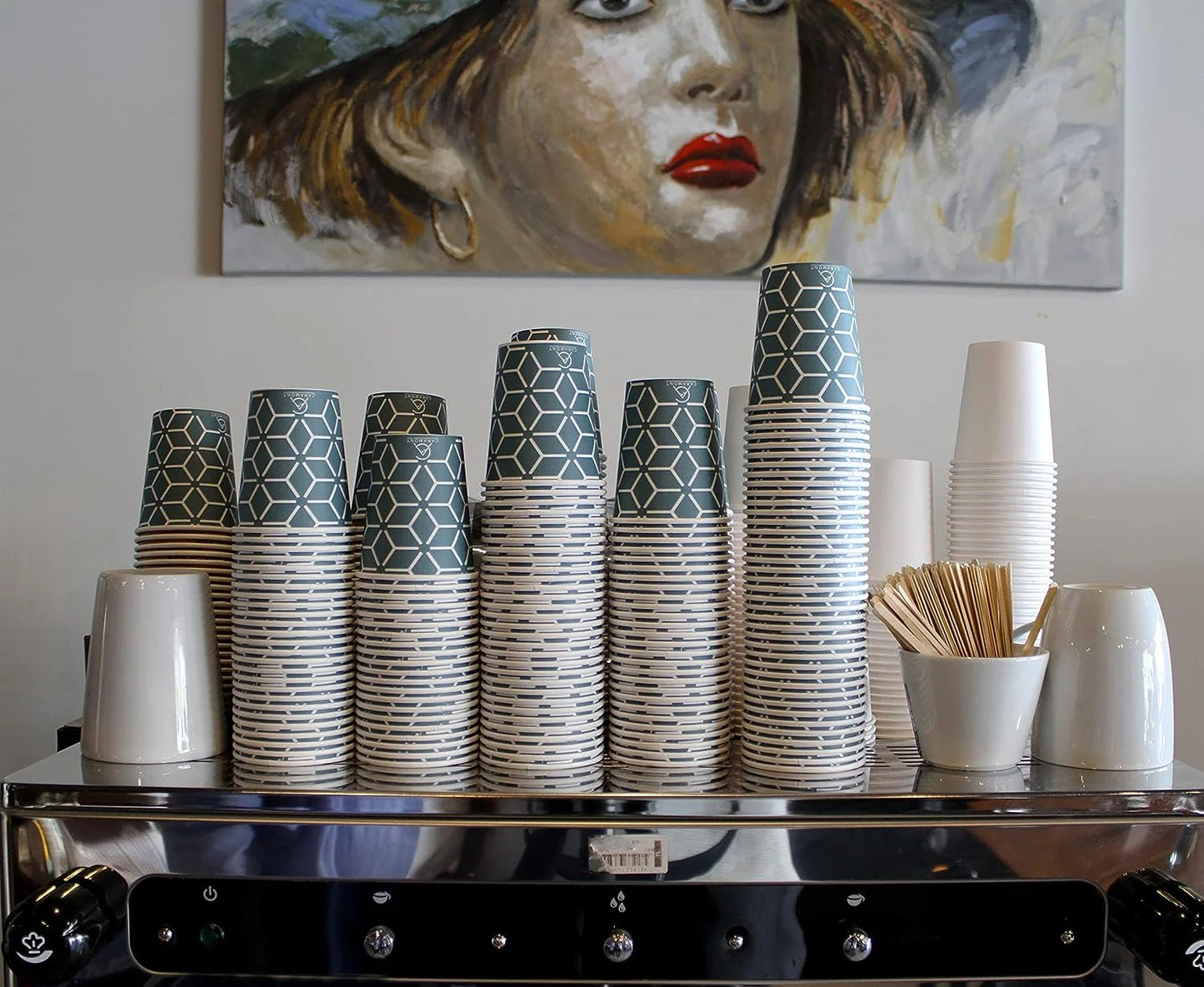 Caramont,7 Oz Gobelets en Carton avec Agitateurs en Bois,Écologique et Jetables,Résistant à la Chaleur,pour la Boisson Froide et Chaude en Carton de Qualité,Ideal pour Café,Thé,Anniversaire,etc -400