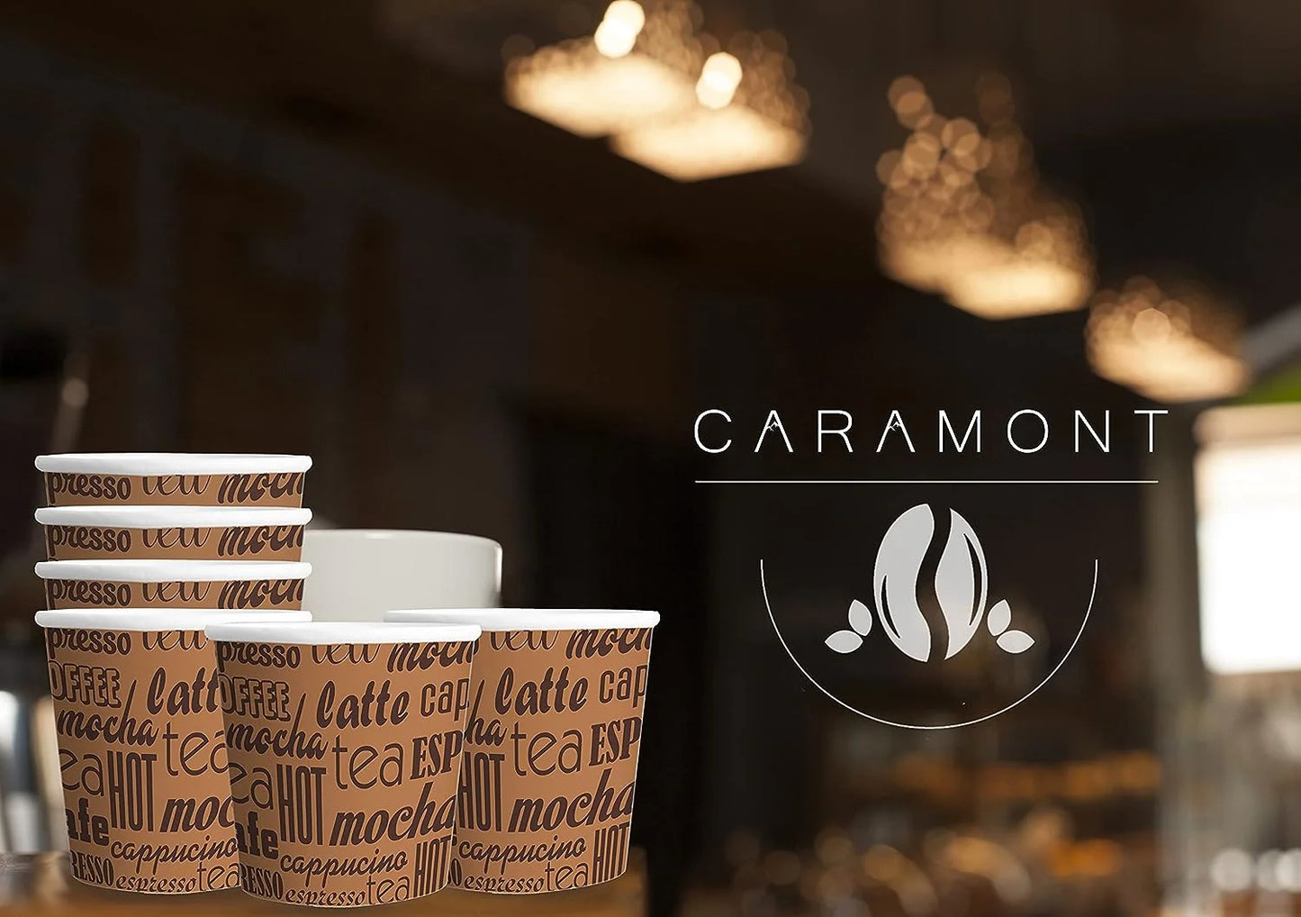Caramont, 4 oz Espresso-Pappbecher mit Holzrührstäbchen, umweltfreundlich und zum Einmalgebrauch, hitzebeständig, hochwertiger Karton, ideal für alle Heißgetränke; Kaffee, Tee, Schokolade usw. -400 