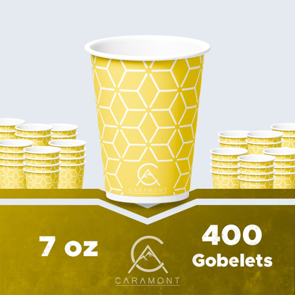 Caramont,7 Oz Gobelets en Carton avec Agitateurs en Bois,Écologique et Jetables,Résistant à la Chaleur,pour la Boisson Froide et Chaude en Carton de Qualité,Ideal pour Café,Thé,Anniversaire,etc. -400