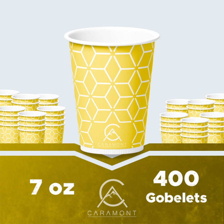 Caramont,7 Oz Gobelets en Carton avec Agitateurs en Bois,Écologique et Jetables,Résistant à la Chaleur,pour la Boisson Froide et Chaude en Carton de Qualité,Ideal pour Café,Thé,Anniversaire,etc. -400