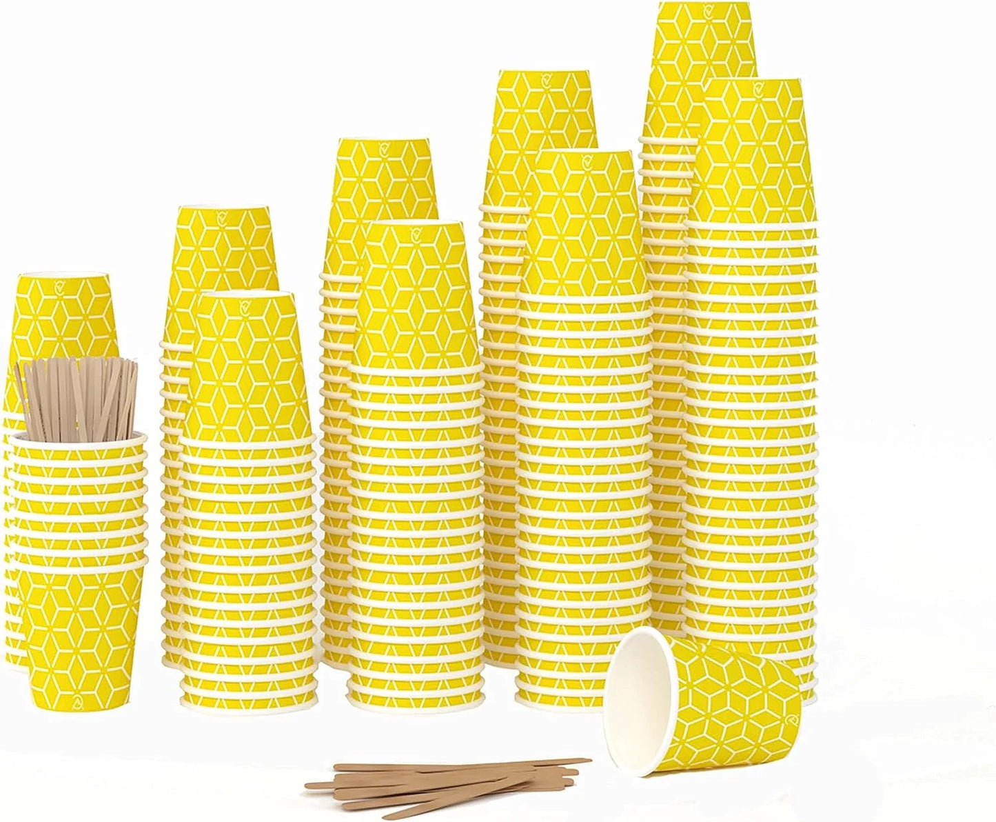 Caramont,7 Oz Gobelets en Carton avec Agitateurs en Bois,Écologique et Jetables,Résistant à la Chaleur,pour la Boisson Froide et Chaude en Carton de Qualité,Ideal pour Café,Thé,Anniversaire,etc. -400