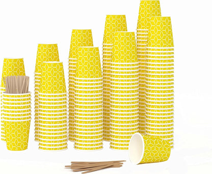 Caramont,7 Oz Gobelets en Carton avec Agitateurs en Bois,Écologique et Jetables,Résistant à la Chaleur,pour la Boisson Froide et Chaude en Carton de Qualité,Ideal pour Café,Thé,Anniversaire,etc. -400