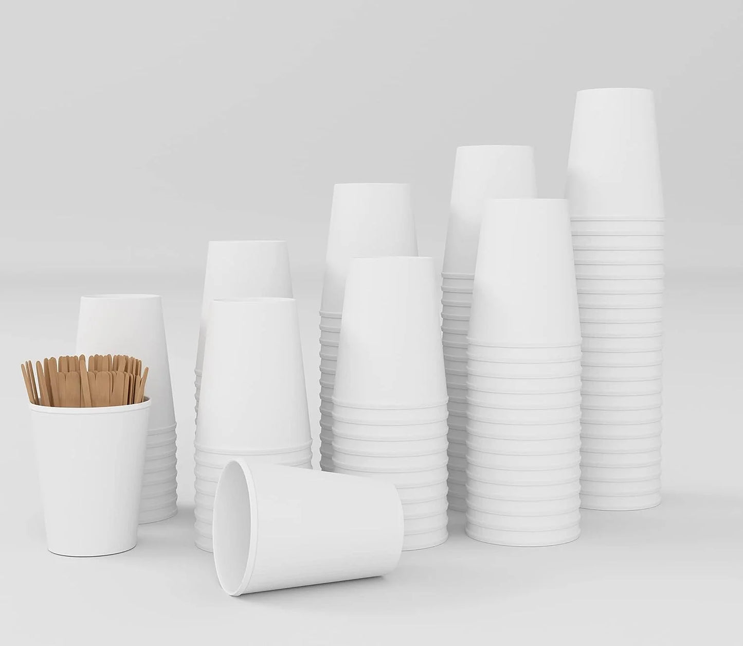 Vasos de papel de 7 oz con agitadores de madera, ecológicos y desechables, resistentes al calor, para bebidas frías y calientes, hechos de cartón de calidad, ideales para café, té, cumpleaños, etc. -200