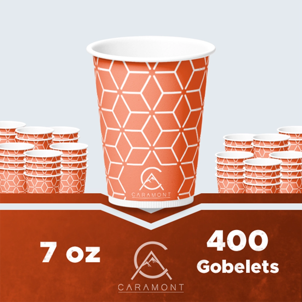 Caramont,7 Oz Gobelets en Carton avec Agitateurs en Bois,Écologique et Jetables,Résistant à la Chaleur,pour la Boisson Froide et Chaude en Carton de Qualité,Ideal pour Café,Thé,Anniversaire,etc. -400