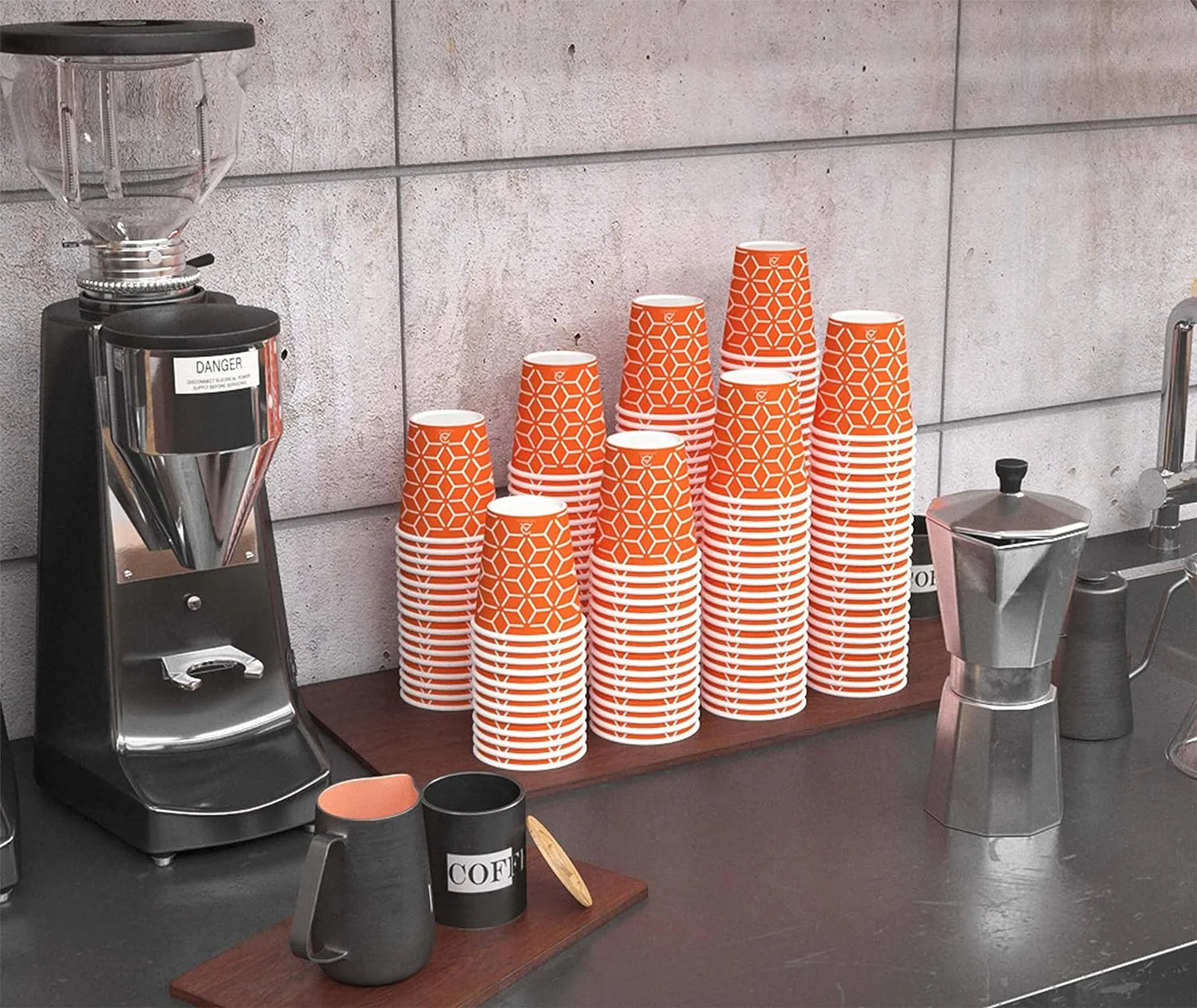 Vasos de papel Caramont de 7 oz con agitadores de madera, ecológicos y desechables, resistentes al calor, para bebidas frías y calientes en cartón de calidad, ideales para café, té, cumpleaños, etc. -400 