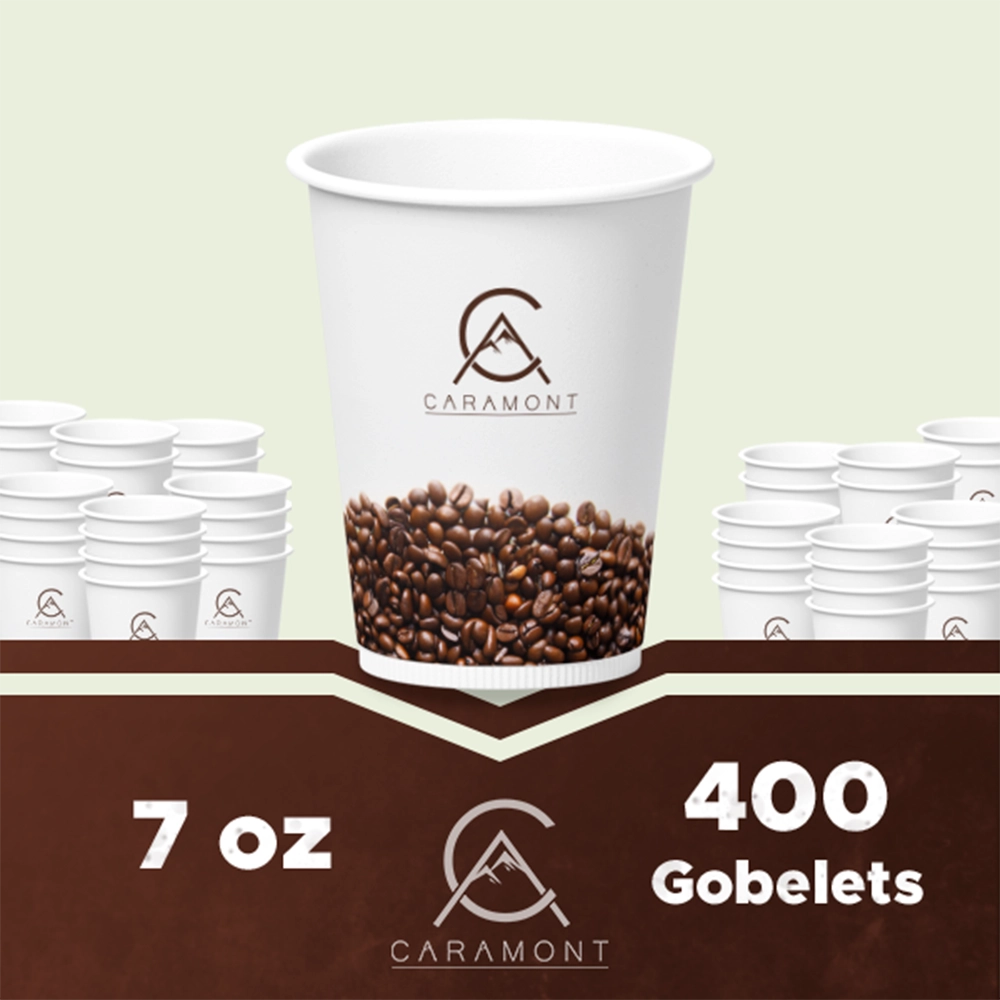 Caramont,7 Oz Gobelets en Carton avec Agitateurs en Bois,Écologique et Jetables,Résistant à la Chaleur,pour la Boisson Froide et Chaude en Carton de Qualité,Ideal pour Café,Thé,Anniversaire,etc -400