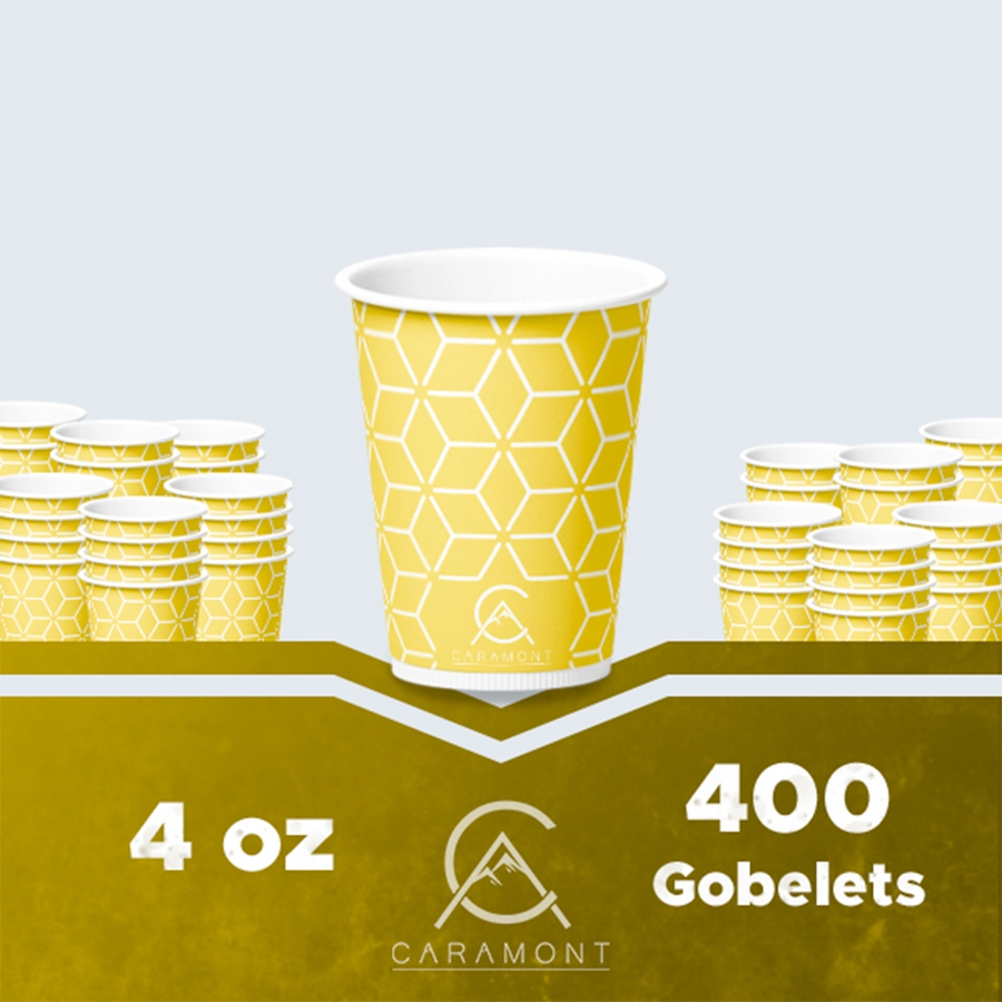 Caramont,4 Oz Espresso Gobelets en Carton avec Agitateurs en Bois,Écologique et Jetables,Résistant à la Chaleur,Carton de Qualité,Idéal pour Toutes Les Boissons Chaudes ; Café,Thé,Chocolat etc. -400