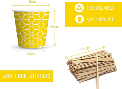 Caramont,4 Oz Espresso Gobelets en Carton avec Agitateurs en Bois,Écologique et Jetables,Résistant à la Chaleur,Carton de Qualité,Idéal pour Toutes Les Boissons Chaudes ; Café,Thé,Chocolat etc. -400